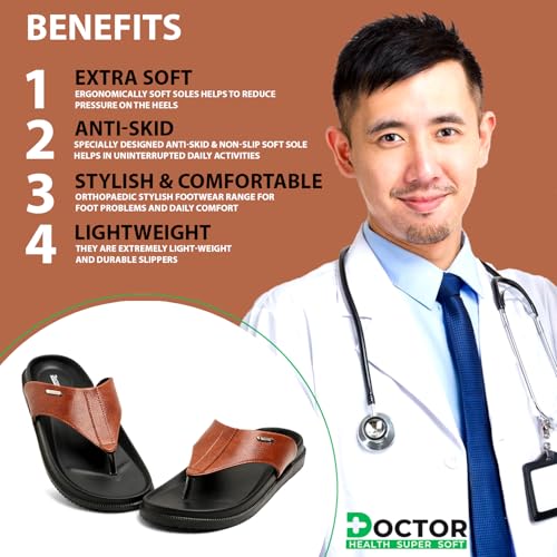 Image of DOCTOR HEALTH SUPER SOFT Men's Orthopedic Slippers | Anti-Skid Comfort Footwear for Heel Pain & Everyday Wear | Lightweight PU Sole Flip-Flops for Men