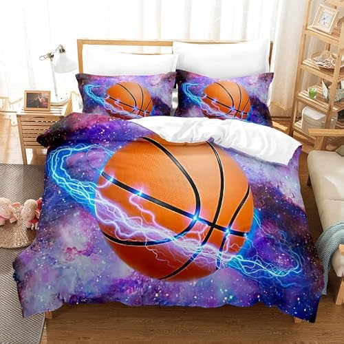 NUEYSP Funda Nordica Cama 90 Baloncesto marrón Infantil Fundas Nordicas Cama 90 para Juvenil con Cremallera Cómodo Microfibra Fundas Nordicas 150x220 cm + 1 Funda de Almohada 50x80 cm