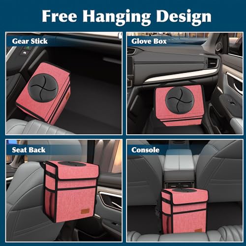 Image of Femuar Car Trash Can with Lid - Leak Proof, Waterproof, Multipurpose Car Hanging for Headrest, Collapsible, Portable with Storage Mesh Pocket, Pink