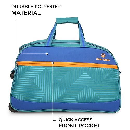 Image of Stony Brook by Nasher Miles Maze Polyester Medium 62 cm Teal Blue Wheel Duffel Bag for Travel | Duffle Bag with Trolley