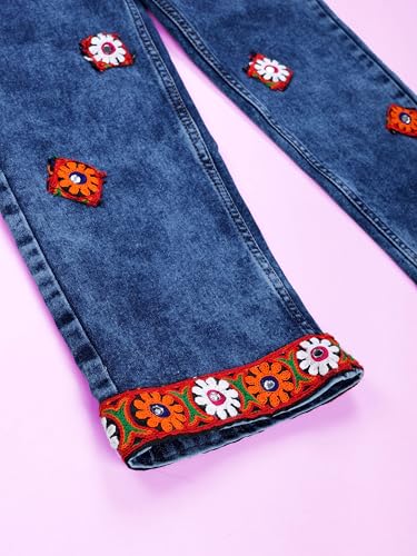 Image of KiddoPanti Girls Solid Waist Elasticated Straight Fit Jeans
