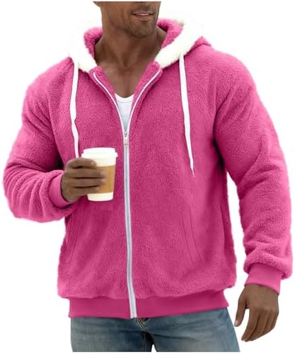 Beessbest Winter Coats for Men Fuzzy Sherpa Hoodie Long Sleeve Warm Jacket