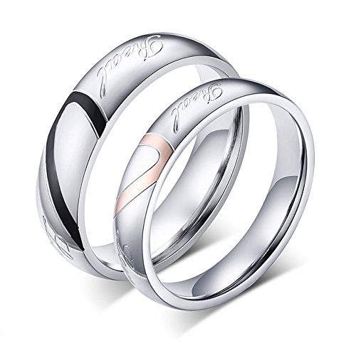 TTVOVO Couple Ring Promise Ring for His and Hers Real Love Heart Stainless Steel CZ Crystal Ring Matching Bridal Wedding Engagement Bands Ring for Women Men Lover Bridal Jewelry Boys Gift, Men Size 10