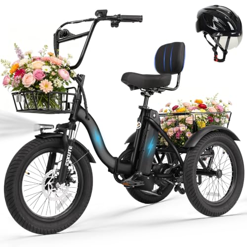 T300 Electric Tricycle for Adults, Peak 1200W Motor Folding E-Trike, 48V 13Ah Battery, 18" x 3.0" Fat Tire 3-Wheel Electric Bike, Step-Thru Ebike with Basket, Up to 65 Miles & 18 MPH image 2