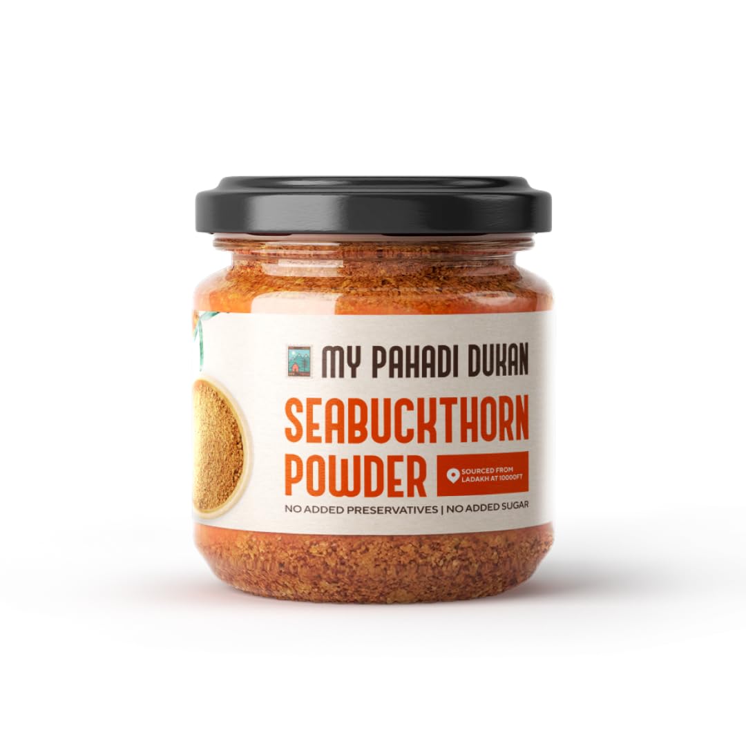 My Pahadi Dukan (MPD) Sea buckthorn Berry Powder 100g, Rich in Omega 3 6 7 9 & Vitamin C, Antioxidant & Fiber Rich, Supports Skin Glow Immunity & Gut Health, 100% Pure, No Additives-image-3