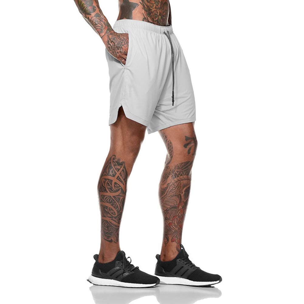 sandbank Mens 2-in-1 Bodybuilding Workout Shorts Lightweight Gym Training Short Running Athletic Jogger with Zipper Pockets