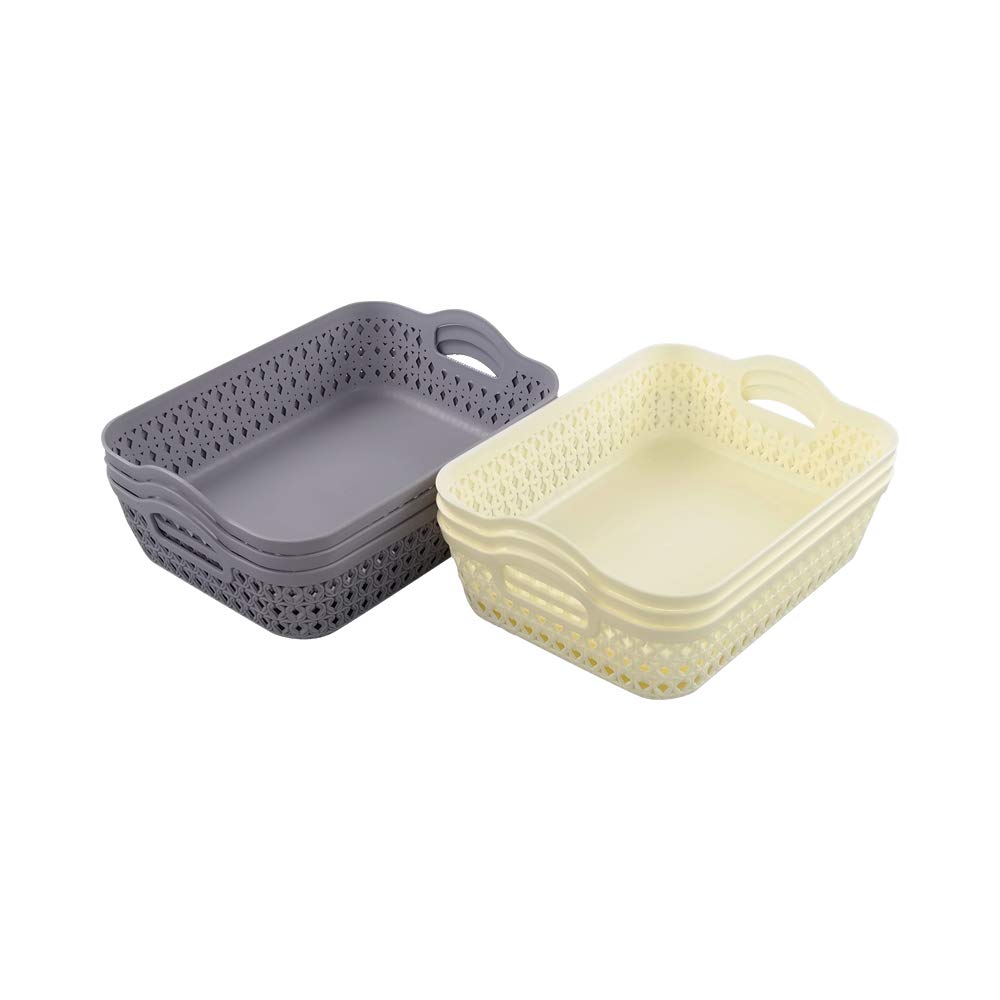Qqbine 6-Pack Medium Portable Storage Baskets Desktop Organizing Baskets, Cream and Grey