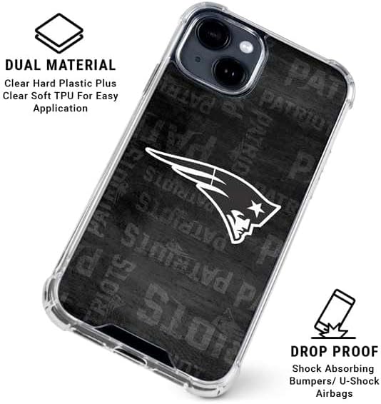 Skinit Clear Phone Case Compatible with iPhone 15 Plus - Officially Licensed NFL New England Patriots Black & White Design