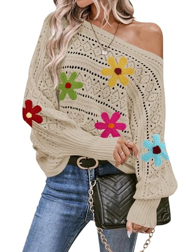 Image of Cakulo Womens Floral Off Shoulder Oversized Pullover Sweaters