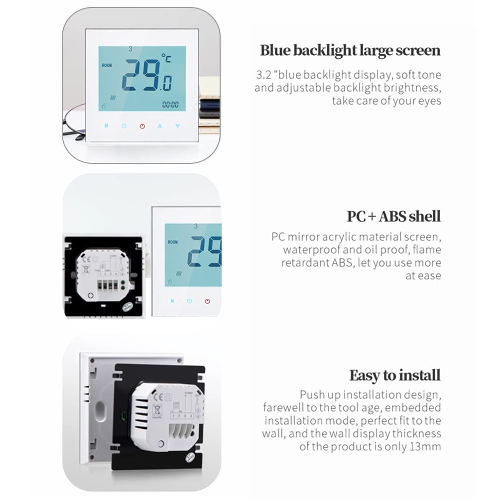 Termostat, 5 A, 110-230 V, tygodniowy programowalny wyświetlacz LCD, ekran dotykowy, ogrzewanie wody, termostat, regulator temperatury pomieszczenia
