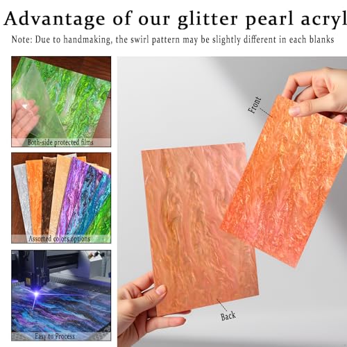 Image of Pearl Glitter Cast Acrylic Sheet 1 /8 Inch for Laser Cutting 12x8 Inch Sparkly Water Stream Pattern Acrylic for Laser Engraving, Crafts, DIY Projects (1, Orange, 12x8 Inch)