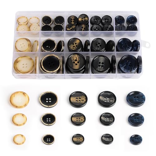 110Pcs Mixed Sewing Buttons, 4-Hole Craft Round Blazer Buttons, 5 Color 3 Size (15mm, 20mm, 25mm) Suit Coats Resin Button, Suitable for Variety Clothing Sewing, DIY Craft (Style B)