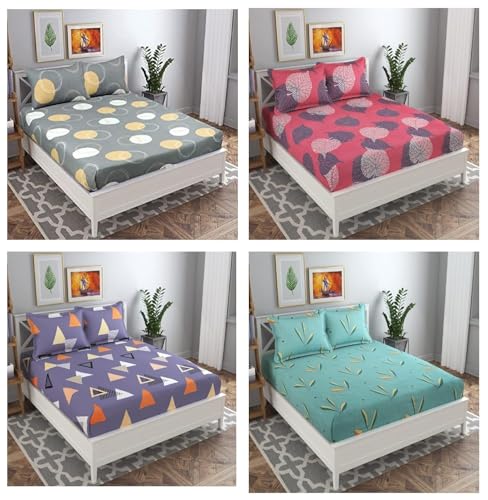 Image of HOMEKART Combo of 4 Double Bedsheet with 8 Pillow Covers - Elegant Designs, Perfect for Every Bedroom Durable Breathable & Wrinkle Sheets 220 x 218 cm - Jaipuri Floral Printed Green Orange Black