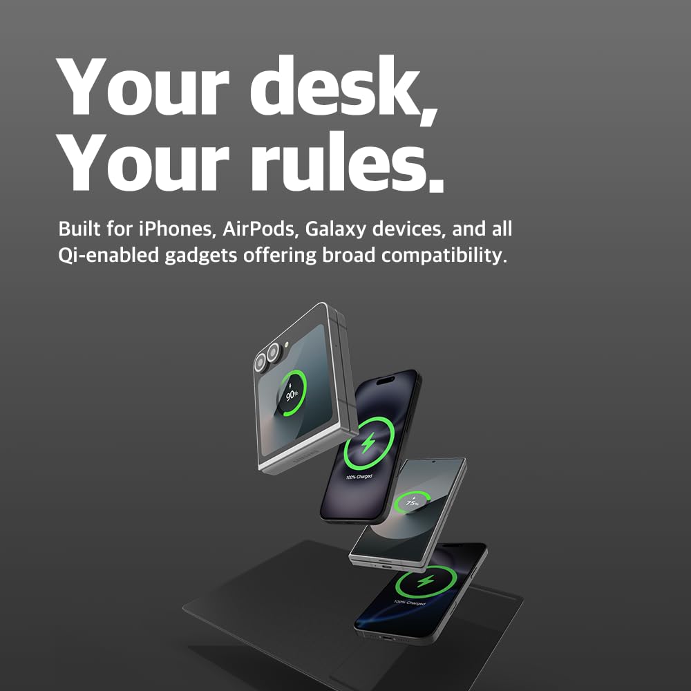 POUT Tappetino per mouse H3 PRO Dual Qi Wireless Charging - Doppio caricabatterie wireless veloce - per MacBook, laptop e scrivania - Ricarica iPhone, Airpods, Samsung Galaxy e altro (nero freddo)