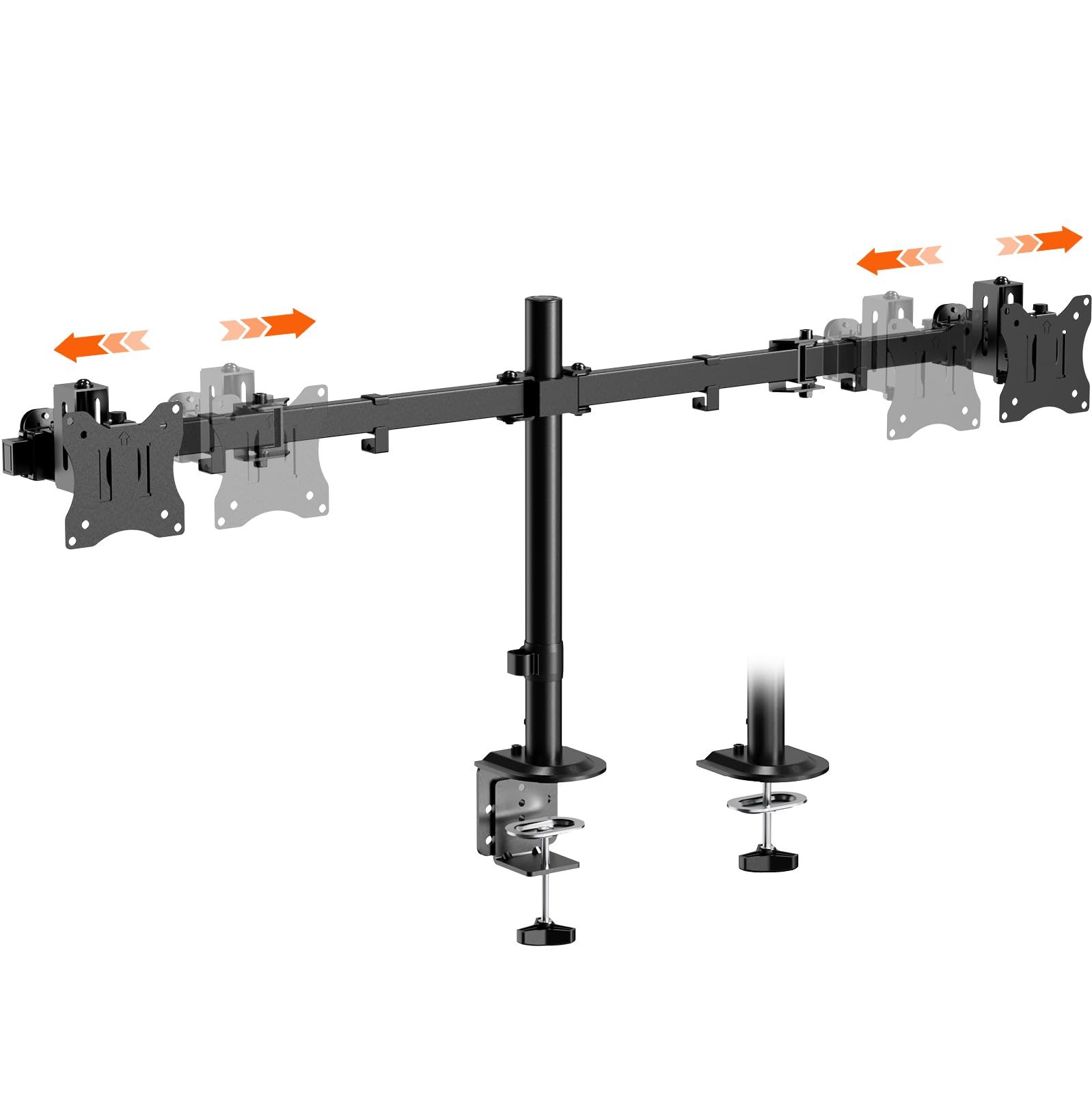 PUTORSEN Supporto per 2 monitor per schermo da 17-32 pollici, fino a 9 kg | Altezza del palo di 438 mm con ulteriore campo di regolazione fine di 40 mm, braccio scorrevole VESA per 2 monitor