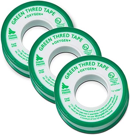 Gasoila Green PTFE High Density Thread Tape for Oxygen, -450 to 550 Degree F Performance Temp, 3.7 mil Thick, 260" Length, 1/2" Width, 3-pack (GT90-3)