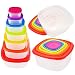 Produktbild Crisper Box 7 Stück Transparent Sealed Square Set Kühlschrank Kunststoff Regenbogen Farbige Deckel Feuchtigkeitsfeste Mehrzweck Lebensmittel Aufbewahrungsboxen Konservierungsbehälter Küchenzubehör