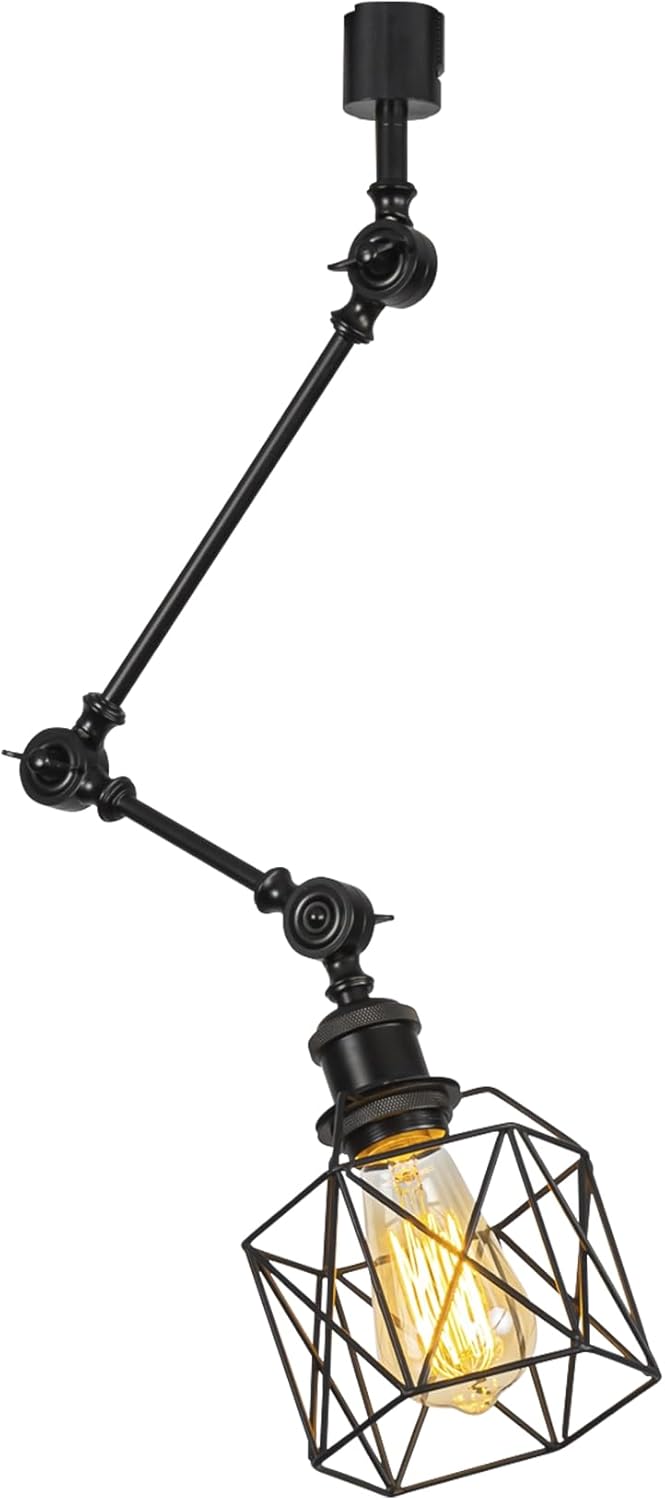 1 Pcs Adjustable Angle H-Type Track Mount Lighting Black Metal Hollow Shade Vintage Design E26 Track Lamp for Home Decor Background Gallery Store(No Track, Bulb)