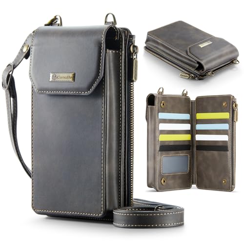 Phone Wallet Bag with Large Capacity Card Slots Cash Zipper Pocket, RFID Blocking Hand Strap and Crossbody Shoulder