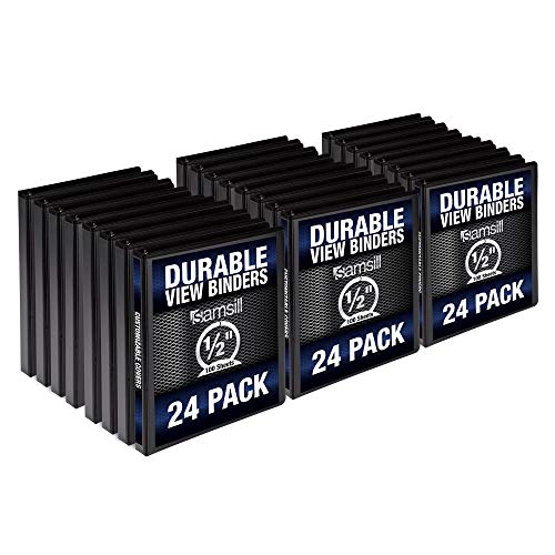 Samsill Durable .5 Inch Binder Black Round Ring Binder / Customizable Clear View Binder / Bulk Binder 24 Pack / Black 3 Ring Binder / Half Inch Binder