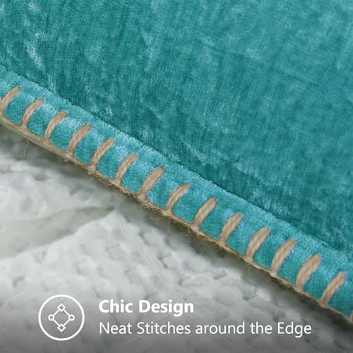 Image of decorUhome Fall Chenille Soft Cozy Throw Pillow Covers 26x26 Set of 2, Modern Farmhouse Boho Velvet Decorative Euro Sham Pillow Cases with Stitched Edge for Couch Sofa Bed Home Decor, Turquoise