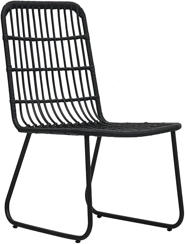 Miniatura 4 de Juego de comedor de patio de 7 piezas con sillas de ratán de polietileno y muebles de exterior de mesa de vidrio, color negro para jardín, balcón,