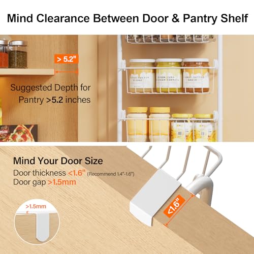 Image of Delamu Narrow Over The Door Pantry Organizer, 8-Tier Metal Pantry Door Organization and Storage for Easy Install, Hanging Spice Rack Shelves, Door Organizer for Kitchen, 4.65 inchD x 13 inchW x 65 inchH, White