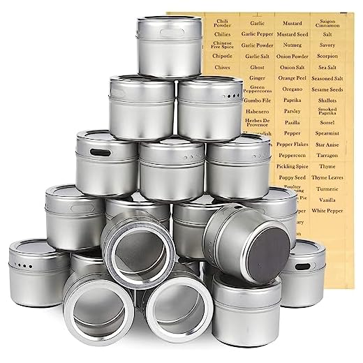 Magnetic Spice Containers, 3.4 Oz Spice Tins with Clear Lid (94 Labels, 20 Jars)