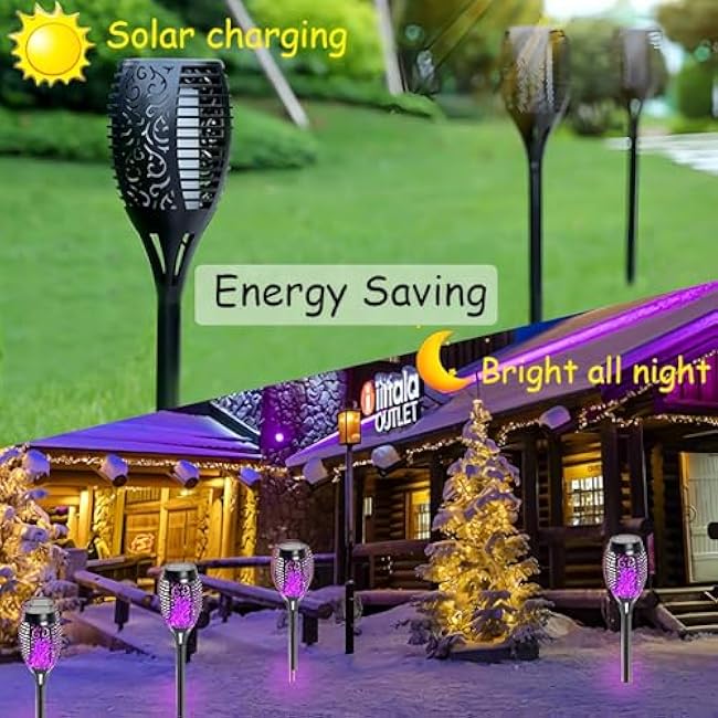 4 Pack Outdoor Solar Flame Light,Solar Lights Outdoor for Garden Decorations with Flickering Flame,IP65 Waterproof Solar Powered Yard Lights Torch Light for Lawn Patio Pathway (Purple)