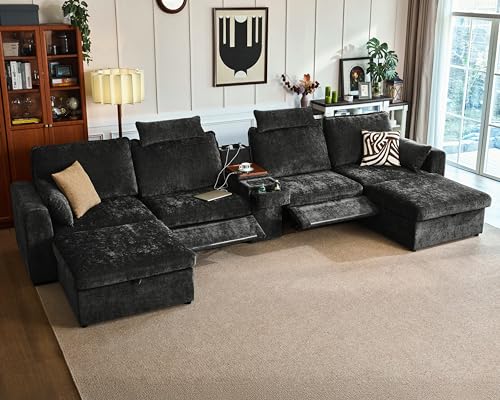 Image of 175 inch Modular Reclining Sofa 6 Seater U-Shaped Couch with Ottomans, Chenille