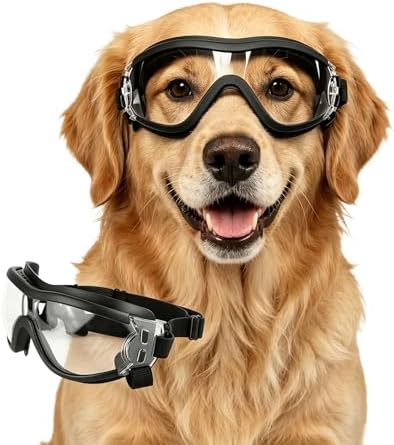 Enjoying Klar Hundebrille Groß, UV-Schutz Sonnenbrille für Hunde Mittlere bis Groß Rassen, Anti-Nebel Winddicht Staubschutz, Hund Fahrbrille Augenschutz, Verstellbare Bänder, Ultra