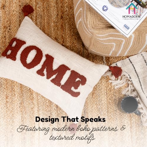 Image of HOMADORN 100% Cotton Text Pattern Handtufted /Embroided Decorative Cushion Cover (12X20 Inches) (1, Home Rust)