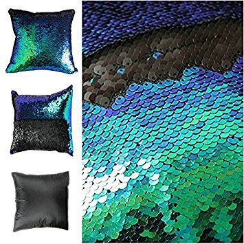 Freestyle Reversible Color Change Sequin Throw Pillow Cases Covers in Two-Tone, Mermaid Green and Black, 16x16, Creative Decorations on Sofas/ Armchairs/ Beds/ Floors/ Cars - Image 6