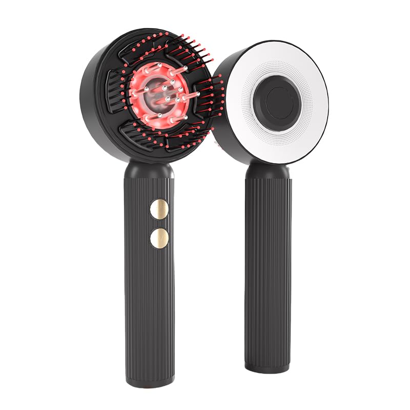 Cepillo de masaje de cuero cabelludo y aplicador de aceite para el cabello, terapia de luz roja y azul, IPX7, impermeable, inalámbrico, peine, masaje de cabeza, 3 modos de masaje (negro)