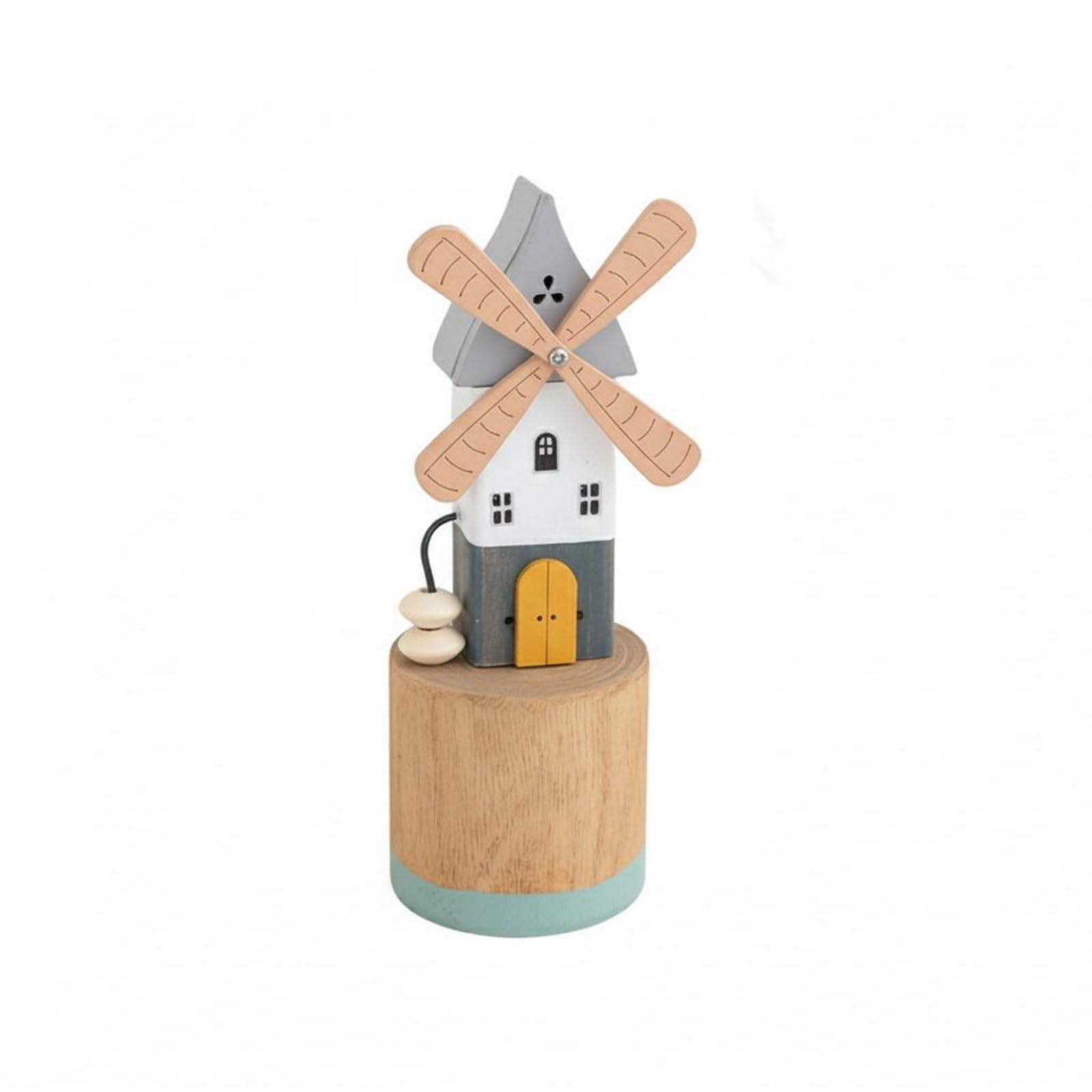Hand-Cranked Dutch Design Wind Turbine Decor Handmade Wooden Wind Turbine Model Kinetic Wood Sculpture for Bookshelf, Desktop, Garden, Entryway, Blue-image-3