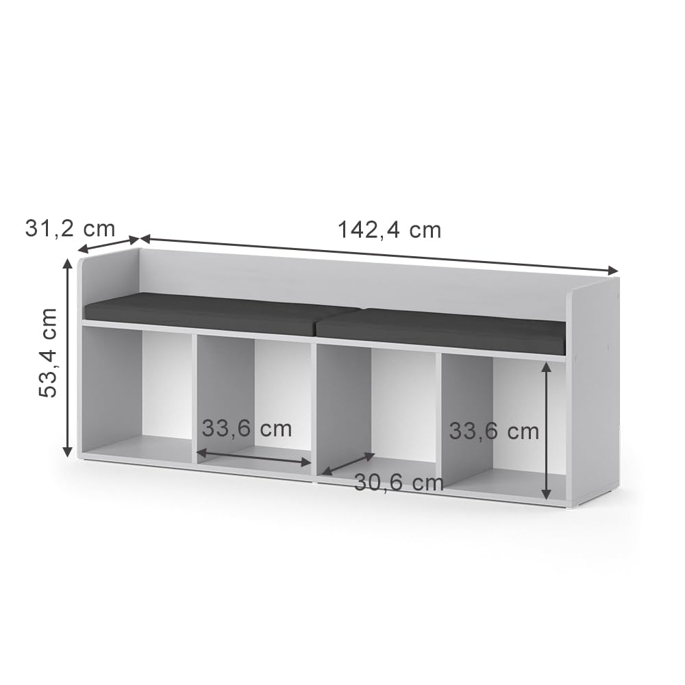 Vicco Étagère pour Enfants Luigi, Gris Clair, 142.4x53.4cm 4 Compartiments, Compatible avec d'autres éléments de la série Luigi