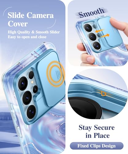 Image of GVIEWIN for Samsung Galaxy S26 Ultra Case, [Slide Camera Cover & Built-in HD Screen Protector] [2 Front Frames] Shockproof Military Grade Protective Marble Phone Case for S26 Ultra 6.9 inch (Aurora)