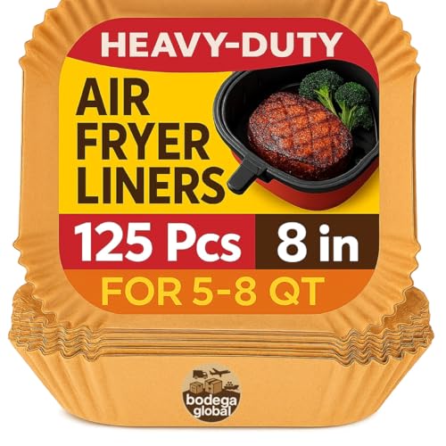 Air Fryer Paper Liners, 125Pcs Parchment Paper, Air Fryer Liners Disposable for Microwave, Non-Stick Air Fryer Liner Square Free of Bleach (8IN)