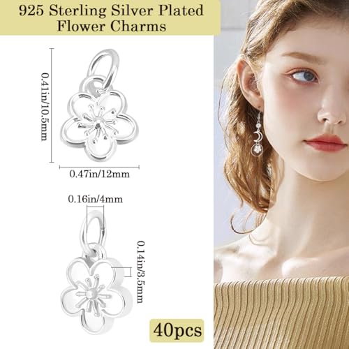 Beebeecraft 1 Box 40Pcs 14K Gold Plated Flower Charms Peach Blossom Dangle Charm Pendants with Jump Rings for DIY Bracelet Necklace Keychain Jewellery Making - Image 2