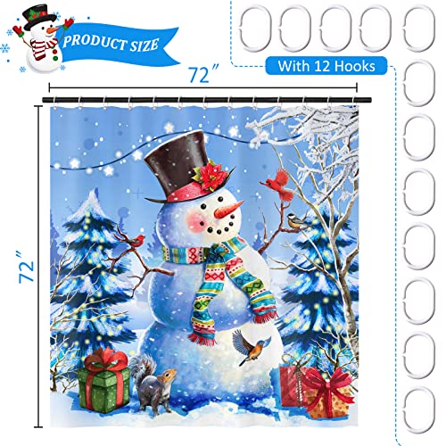 Aerwo Christmas Shower Curtain, Waterproof Christmas Tree Snowman Shower Curtain For Bathroom With 12 Hooks, Fabric Holiday Shower Curtains For Merry Christmas Xmas Bathroom Decoration, 72 X 72 Inches #TOP1