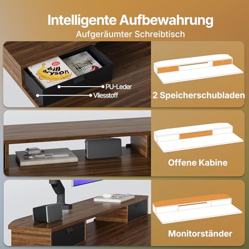HUANUO Höhenverstellbarer Schreibtisch 100x60 cm mit Schubladen – Ansicht 6