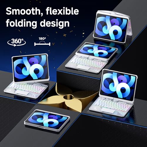 Image of Clear Keyboard Case for iPad Air 11 Inch (M4 /M3 /M2, 2026 /2025 /2024) / iPad Air 5th /4th Generation 10.9 inch / iPad Pro 11 inch 1st /2nd /3rd /4th, Trackpad, Pencil Holder, 7-Color Backlit, Rotatable,White