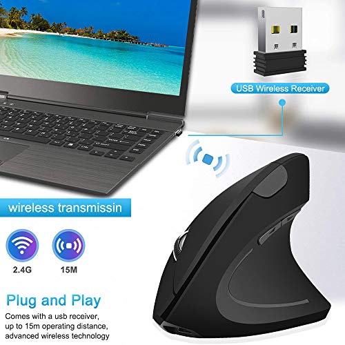 Weskimed Mouse Verticale Ergonomico Mouse Verticale Wireless USB, Mouse Ottico Ricaricabile 2.4G Mouse Ottico ad Alta Precisione Adjustable 800/1200/1600 DPI, 5 Pulsanti per PC/Laptop/Mac