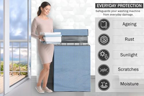 Image of Stylista Top Load Fully Automatic Washing Machine Cover Suitable for Lloyd 6.5 kg, 7 kg & 7.2 kg Pin Check Pattern Blue