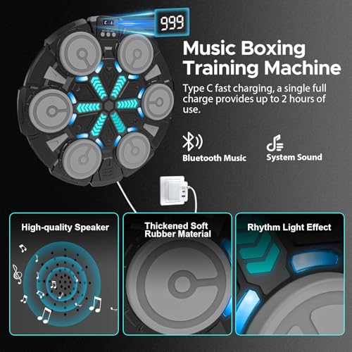 Music Punching Machine for Kids Adults,Bluetooth Wall Mounted Boxing Trainer with Gloves,Rhythm Lights,2 Player Battle Mode,Reaction Training Pad,Home Gym Sport Toys Gifts for Boys Girls Teens 6-12+ - Image 3