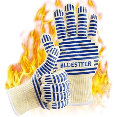 Oven Gloves, Heat Resistant 540 Degrees Grilling Gloves, Hot Surface Handler Non-Slip Silicone Oven Mitts with Fingers, BBQ Gloves for Cooking/Kitchen/Baking, Pack of 2 Cover