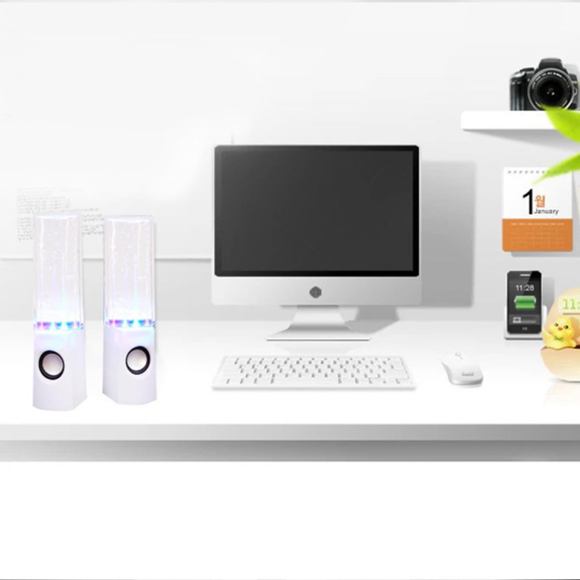Coppia di Casse Fontana Luci LED Colorate, Altoparlanti Stereo da 2x3w in ABS e Acrilico per Laptop e Smartphone, per Party e Picnic