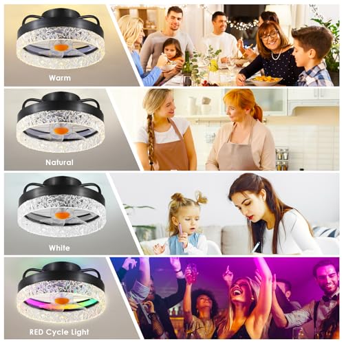 Image of Mpayel RGB Ceiling Fans with Lights and Remote, 13'' Low Profile Ceiling Fans, LED Bladeless Modern Flush Mount Ceiling Fan Light for Bedroom, Living Room, Kitchen