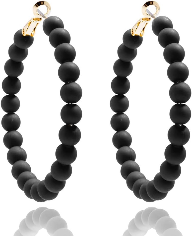 ZENZII Beaded Hoop Earrings Bohemian Circle Round Bead Earrings Chic Dangle Earrings for Women and Girls
