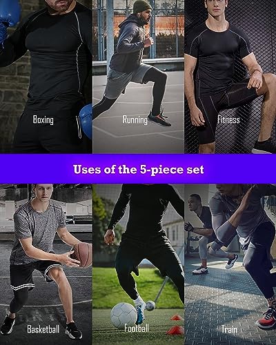 BOOMCOOL Conjunto de 5 peças de roupas de ginástica masculinas, Preto, XXG
